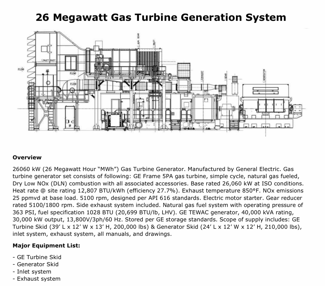 26-Megawatt Gas Turbine Generator